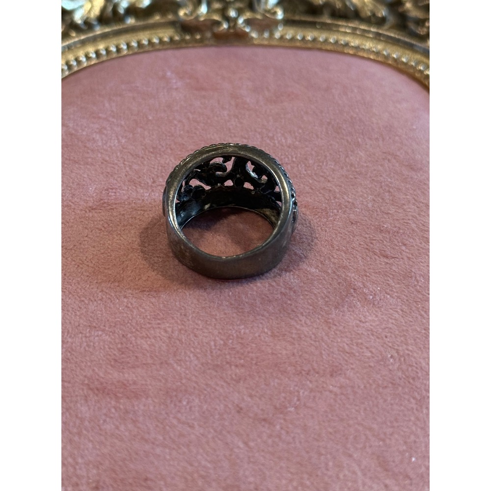 Vintage Sterling Silver Filigree Statement Ring Floral Scrollwork Band 6.5 - Picture 3 of 6